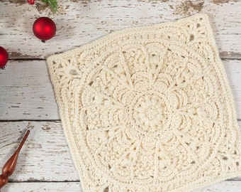 Winter Opulence 12-inch Square Crochet Pattern | DIGITAL PDF DOWNLOAD with Chart | Textured Afghan Block Pattern, Snowflake Motif Blanket