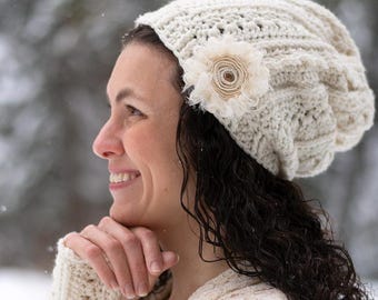 Crochet Slouch Hat Pattern: Chunky Lace Beanie for Women and Kid's (Digital PDF Download