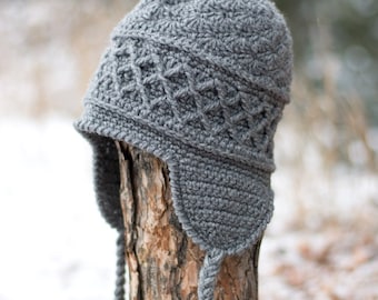 Crochet Earflap Hat Pattern | DIGITAL PDF DOWNLOAD | Winter Ski Hat Pattern for Adults | Crochet Hat Pattern with Ties