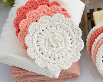 Crochet Scrubby Pattern:  Round Floral Washcloth, Kitchen Dishcloth (Digital PDF Download)