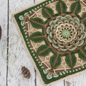 Succulent Square Crochet Pattern, DIGITAL PDF DOWNLOAD, 12-inch Textured Afghan Block, 3D Floral Motif Blanket