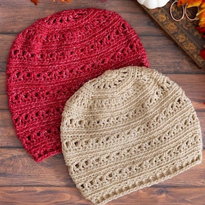 Slouchy Beanie Crochet Pattern, DIGITAL PDF DOWNLOAD, Quick & Easy Lightweight Lacy Summer Hat for Women/Teens, Chic Spring/Fall Accessory
