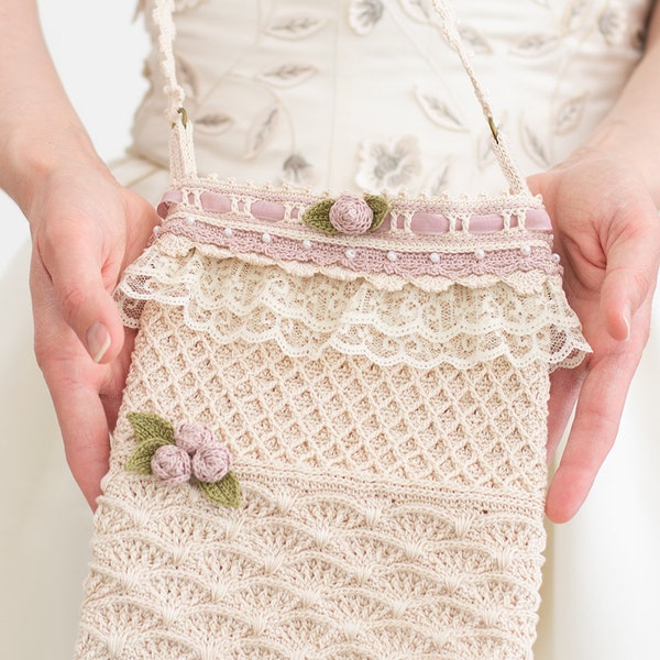 Crochet Wedding Bag Pattern | DIGITAL PDF DOWNLOAD | Vintage Crochet Purse Pattern, Wedding Accessories, Bridal Bag, with Bonus Clutch Purse