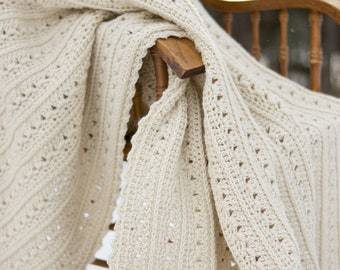 Easy Crochet Blanket Pattern | DIGITAL PDF DOWNLOAD | Primrose & Proper Afghan Pattern in 6 Sizes, Vintage Baby Blanket Pattern with Lace