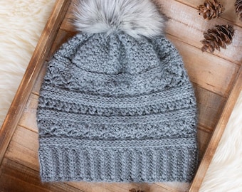 Crochet Hat Pattern, Slouchy Winter Hat with Pom-pom (PDF Download)