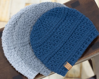 Men's Crochet Beanie Pattern: Easy Textured Winter Hat (PDF Digital Download)