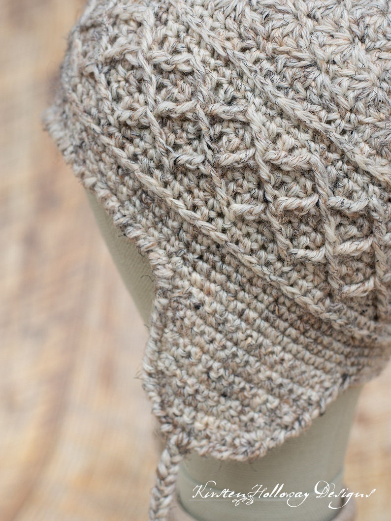Crochet Earflap Hat Pattern DIGITAL PDF DOWNLOAD Winter Ski Hat Pattern for Adults Crochet Hat Pattern with Ties image 4