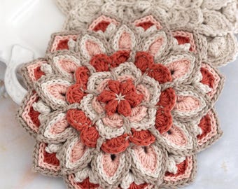 Crochet Flower Hot Pad Pattern: Round Trivet, Shabby Chic Potholder (Digital PDF Download)