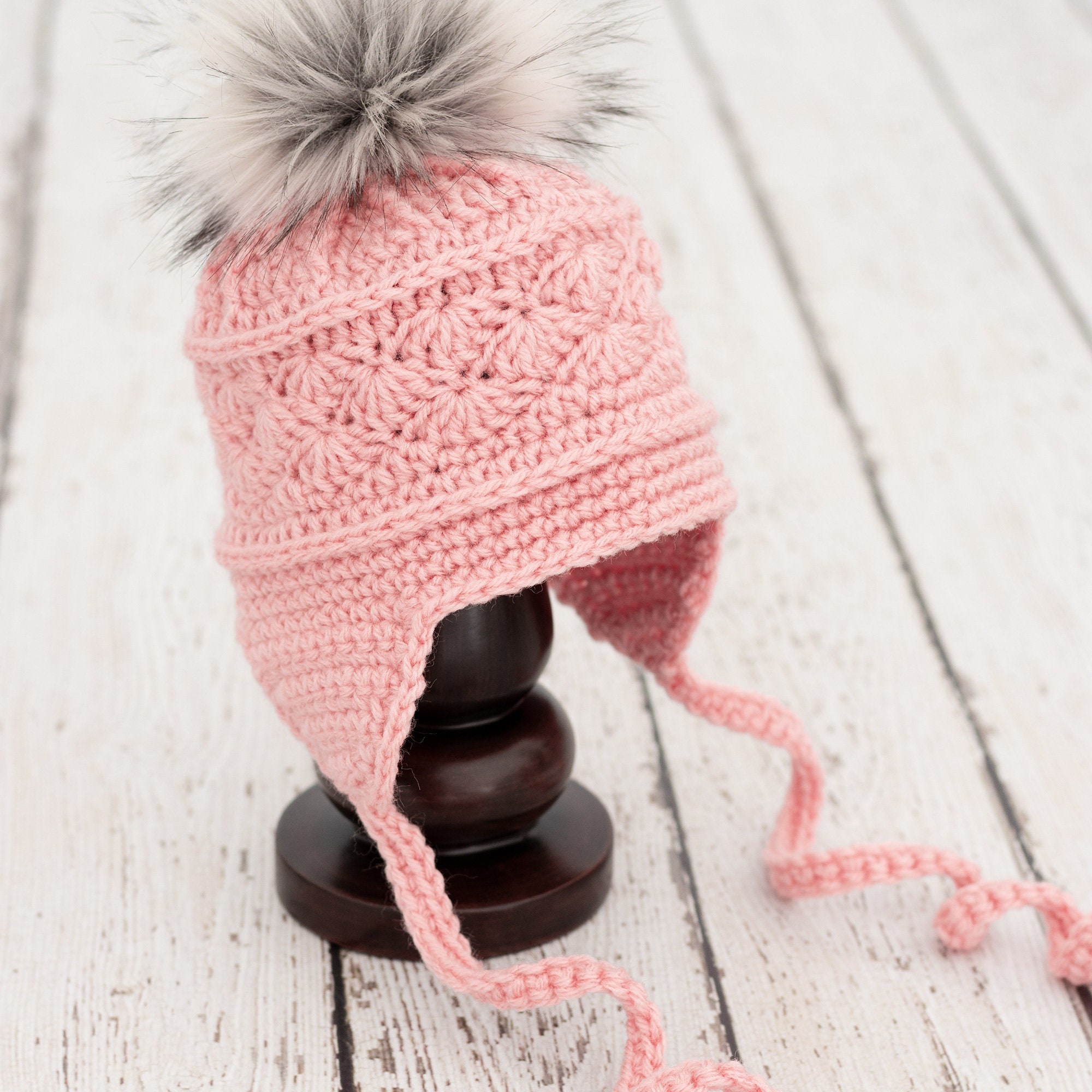 Ear Flap ROSE Beanie Knit Helmet Mohair Wool Hat Ear Flap Beanie Fringe Tassel Fairisle Rosy Beanie Hat for Baby & Kids - Huggalugs main image 2