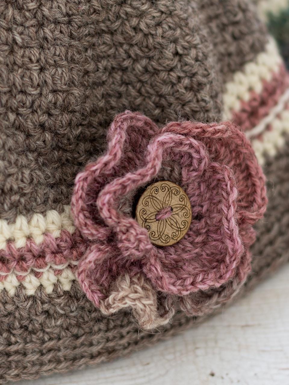 Crochet Flower Beanie Pattern: Unisex Hat With Button Flower (digital ...