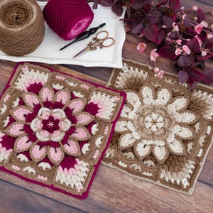 Crochet Square Pattern, DIGITAL PDF DOWNLOAD, 12-inch Afghan Block, 3D Floral Motif Blanket, Textured Throw, Sampler Tile