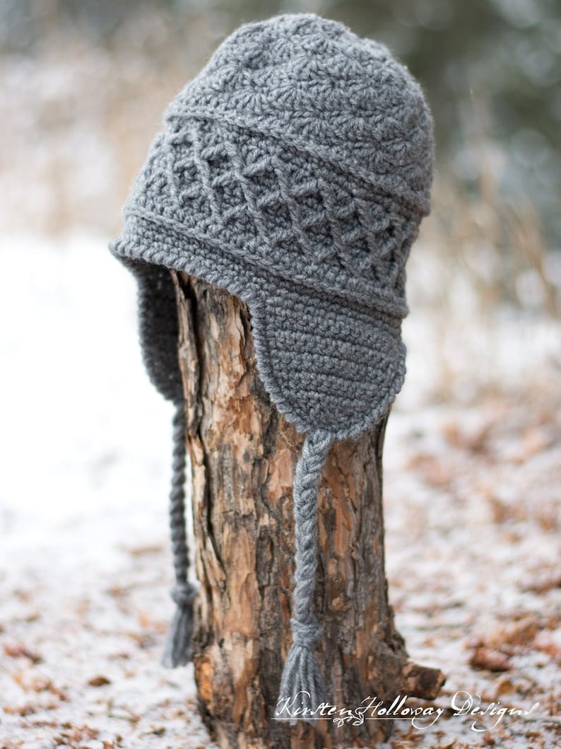 Crochet Earflap Hat Pattern DIGITAL PDF DOWNLOAD Winter Ski Hat Pattern for Adults Crochet Hat Pattern with Ties image 1
