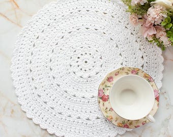 Crochet Placemat Pattern: Round Lacy Floral Table Mat, Circular Doily (Digital PDF Download)