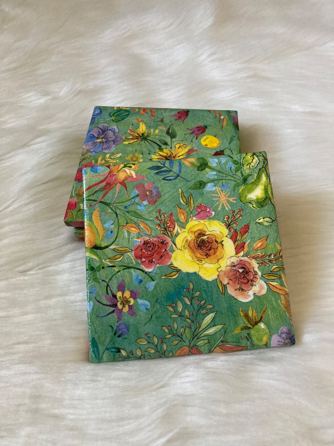 Spring Jubilee Coasters, Set of 4, Repurposed Coasters, Napkin Coasters ...