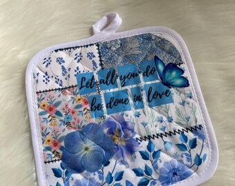 Made With Love Pot Holder, Pot Holder Set, Christian Gift, Baker Cooking Gift, Sublimation Pot Holder, Quilted Kitchen Pot Holders