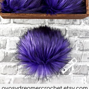 AMETHYST Purple Faux Fur Pom Pom, Small Medium Large, Dark Purple Fake Fur Pom Pom, Plum Pom Pom, Vegan Friendly, Fun Color Cruelty Free Pom