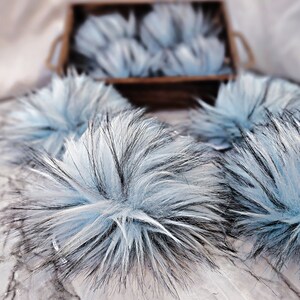 GLACIER Blue Faux Fur Pom Pom, Small Medium Large, Fake Fur Pom Pom, Light Blue Pom Pom, Vegan Friendly, Fun Color Cruelty Free Pom