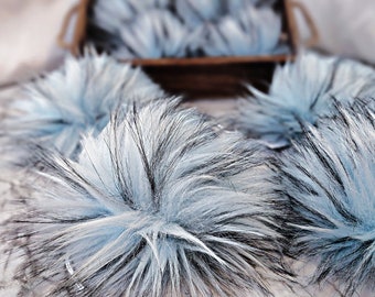 GLACIER Blue Faux Fur Pom Pom, Small Medium Large, Fake Fur Pom Pom, Light Blue Pom Pom, Vegan Friendly, Fun Color Cruelty Free Pom