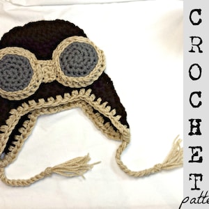 CROCHET PATTERN Aviator Cap | Pilot&#39;s Hat Pattern Instant Download Pdf, 4 sizes: Baby - Adult, English US Terms