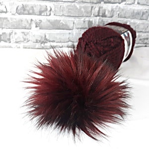 BORDEAUX Faux Fur Pom Pom, Small Medium Large, Dark Red Fake Fur Pom Pom, Burgundy Pom Pom, Vegan Friendly, Fun Color Cruelty Free Pom