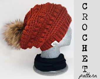 CROCHET HAT PATTERN Instant Download Pdf - Pine Barrens Textured Beanie | Adult, Slouchy, Kids | U.S. English Terms | Intermediate Skill