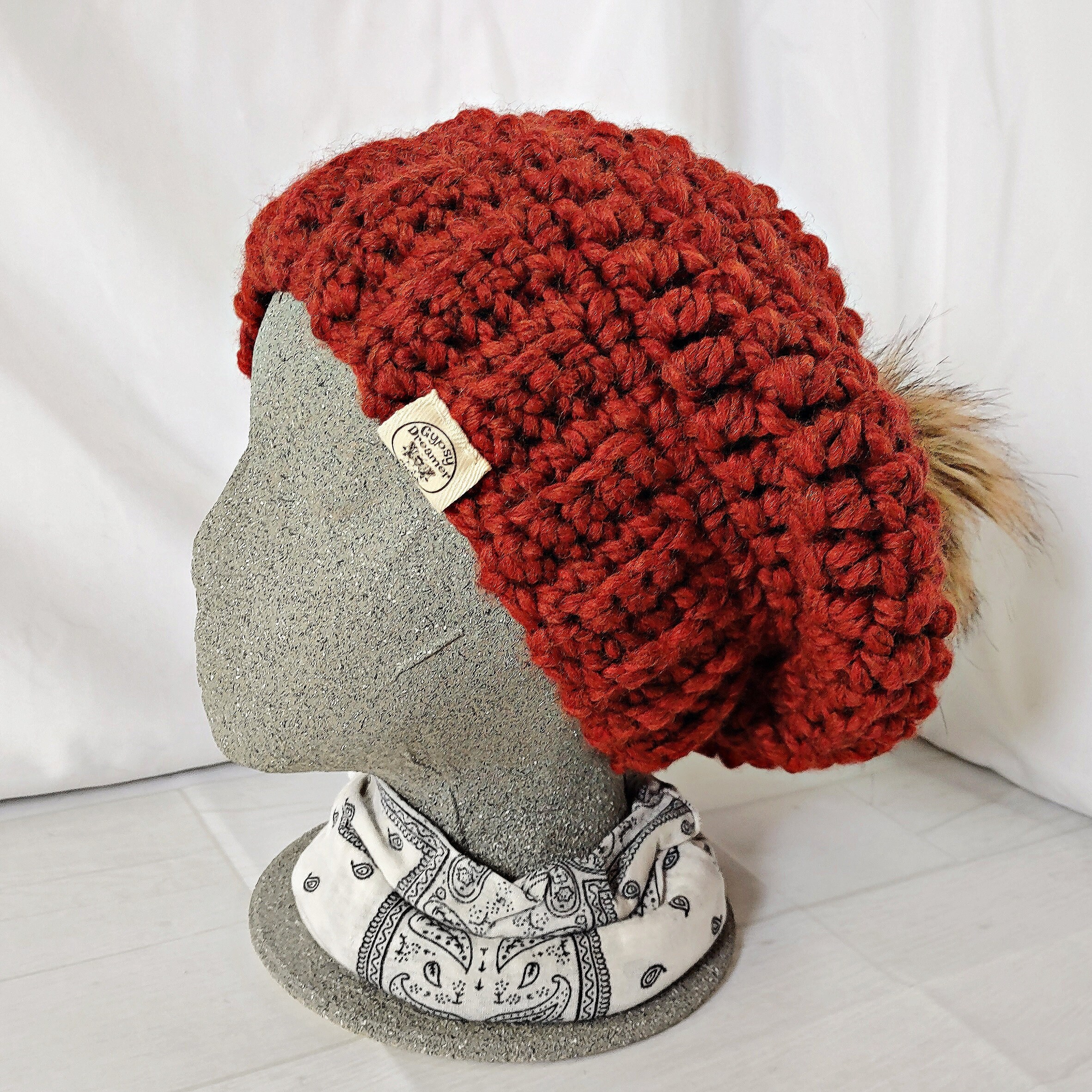 Orange Chunky Knit Slouchy Pom Beanie | Gypsy Dreamer
