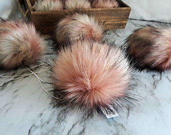 APOLLO Soft Pink Peach Grey Faux Fur Pom | Small Medium Large | Millennial Light Pink Vegan Friendly, Cruelty Free Fake Fur Pom