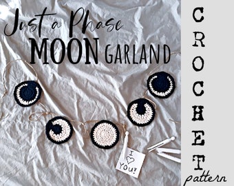 Guirnalda de fases lunares de crochet / Decoración bohemia (Patrón PDF)