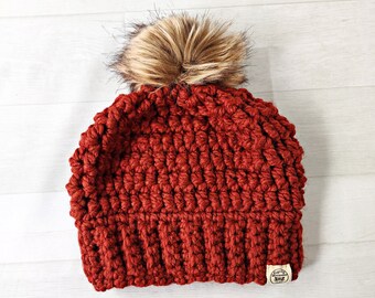 Orange Chunky Knit Slouchy Pom Beanie | Gypsy Dreamer Crochet