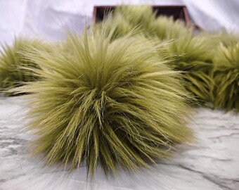 OLIVE Green Faux Fur Pom | Moss Sage Color Fake Fur Pom | Small Medium Large | Cruelty Free, Vegan Friendly | Gypsy Dreamer Poms