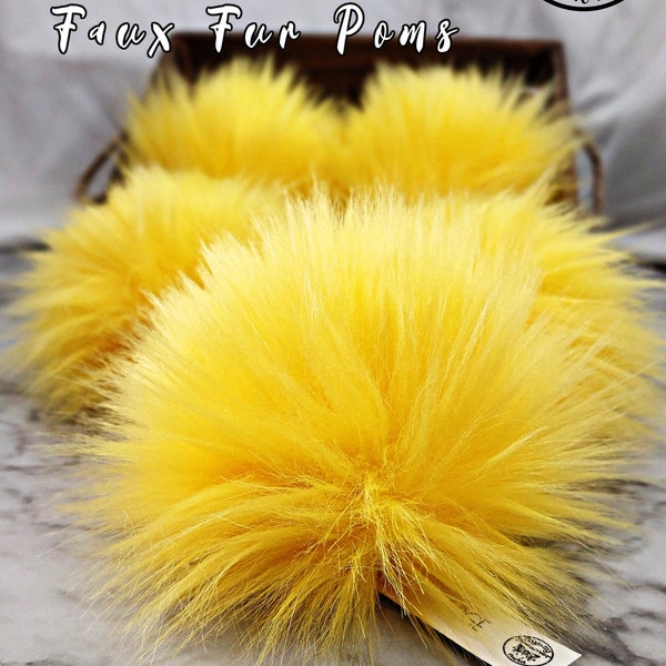 SUNSHINE Yellow Faux Fur Pom Pom, Small Medium Large, Fake Fur Pom Pom, Bright Yellow Pom | Gypsy Dreamer Poms