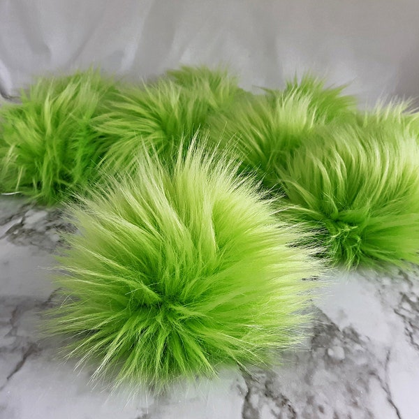 LIME Green Faux Fur Pom | Bright Neon Fun Color Fake Fur Pom | Small Medium Large | Cruelty Free, Vegan Friendly | Gypsy Dreamer Poms