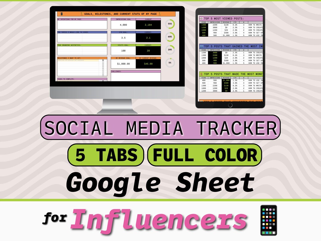 Google Sheet Analytics Tracker for Social Media Influencers to Track ...