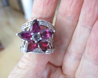 Gemstone Floral Vintage Sterling Silver Ring Size 5
