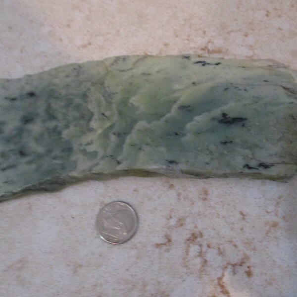 Raw Green Jade Rock Slab, Opaque Speckled Stone