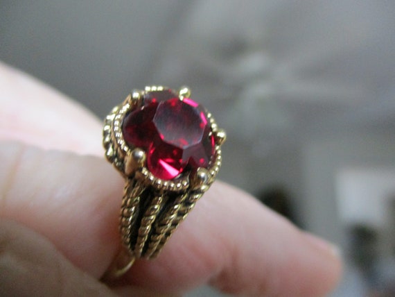 Ruby Red Faceted Stone Ring : - image 2