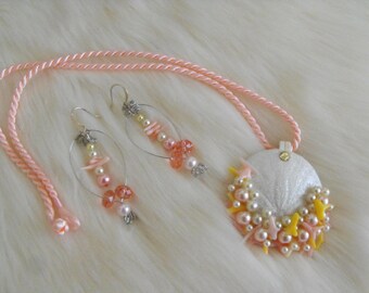 Sand Dollar, Coral and Pearls Jewelry Set