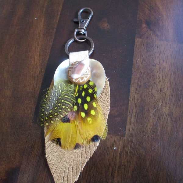 Fringed Leather And Feathers Key Chain