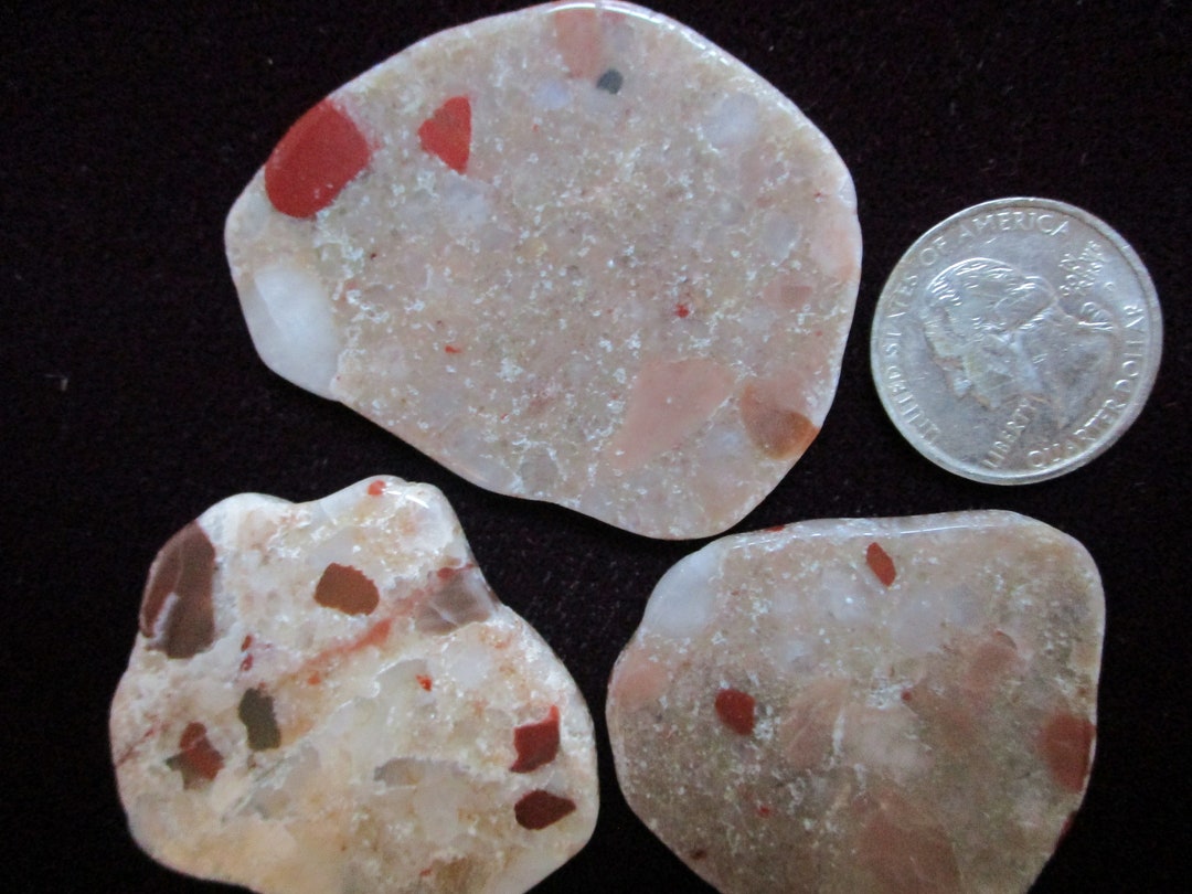 Pudding Stone Rock Slabs Three Michigan Puddingstone Cabbing Etsy