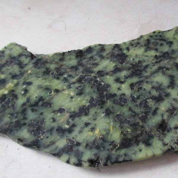 Raw California Jade Rock Slab, Opaque Speckled Green Stone Cabbing Rough