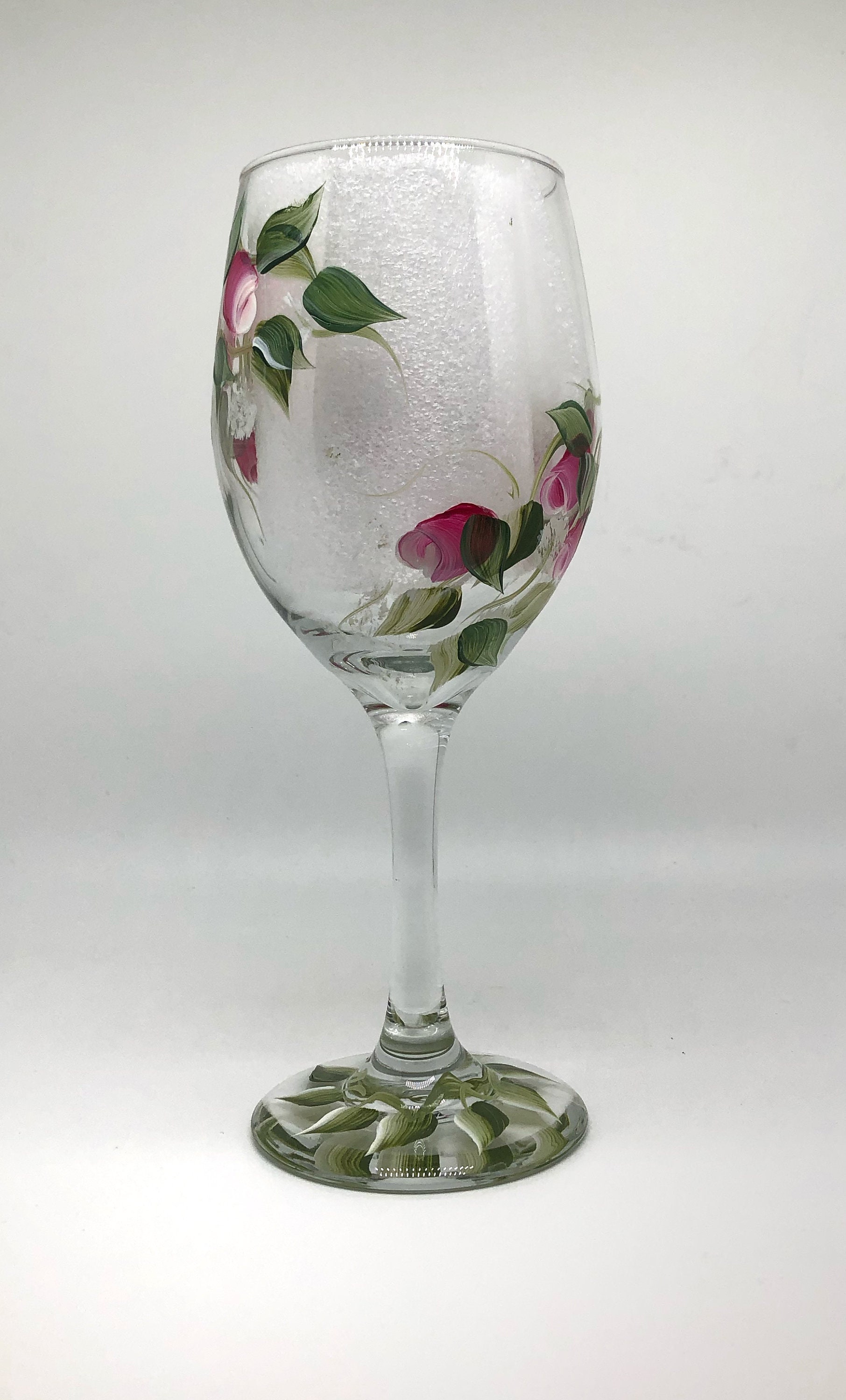 Pink Rose Wine Glass Rose on Wine Glass Painted Wine Glass Etsy