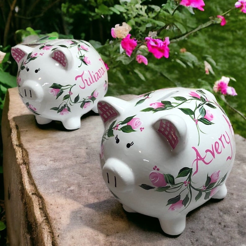 Personalized Bank, Custom Piggy Bank, New Baby Gift, Baby Shower Gift, Girls Piggy Bank, Newborn Gift image 1