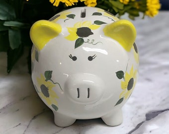 Hand Painted Sunflower Piggy Bank