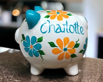 Custom Piggy Bank, Personalized Bank, New Baby Gift, Baby Shower Gift, Girls Piggy Bank, Newborn Gift, Hand Painted Bank
