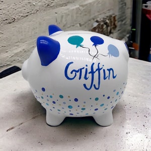 Personalized Piggy Bank, New Baby Gift, Baby Shower Gift, Piggy Banks for Boys, Custom Piggy Bank, Newborn Gift, Hand Painted Bank