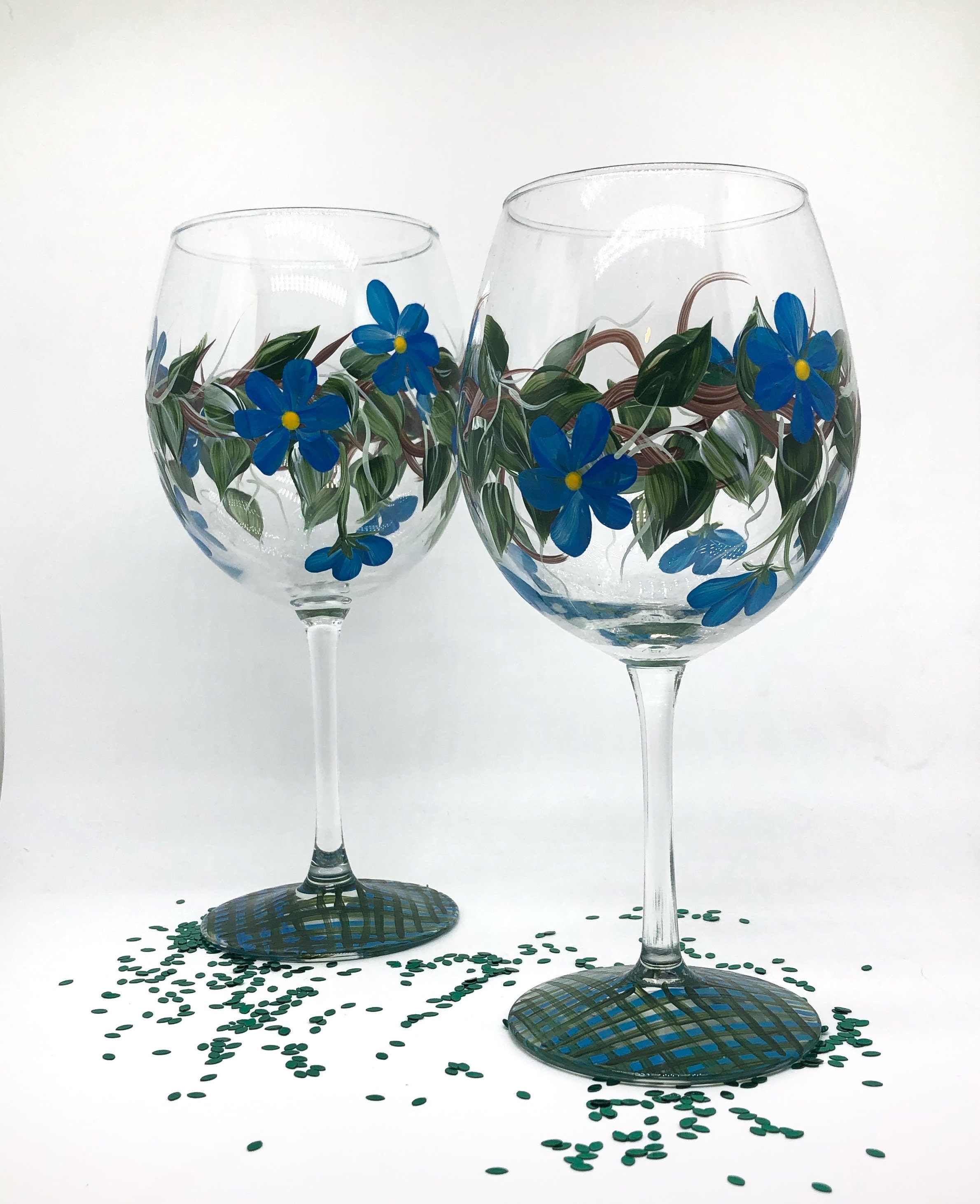 Drinkware Home & Living Stemless wine glasses hand painted with floral