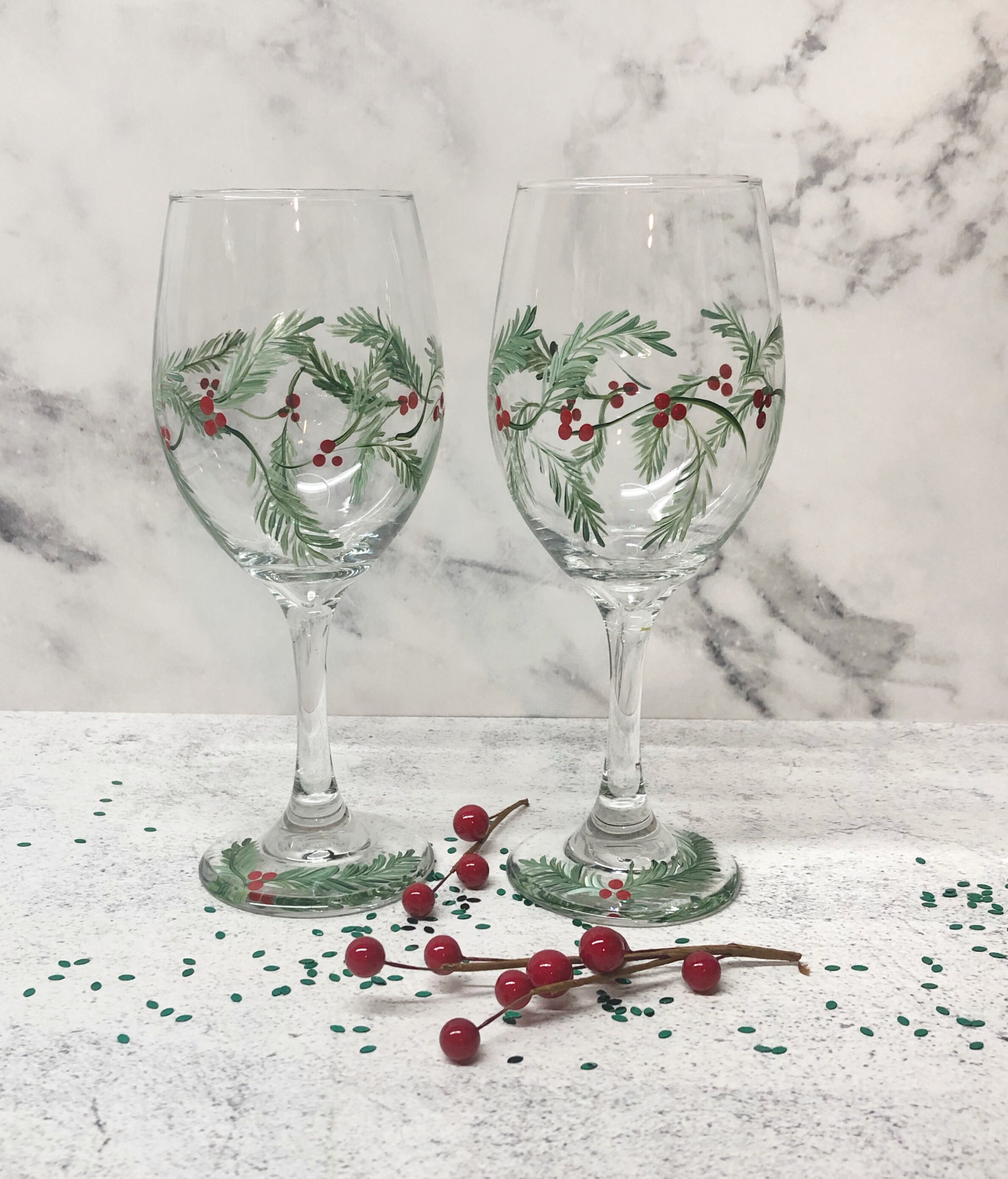 Holly Vine Hand-painted Wine Glasses – Glorious Goblets