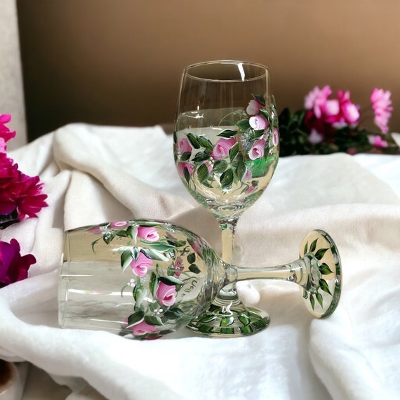 Painted Wine Glasses, Birthday Present, Fancy Wine Glasses, Set of 2 Glasses,  60th Birthday Gift, Wine Lover Gift, Cute Gift for Mom 