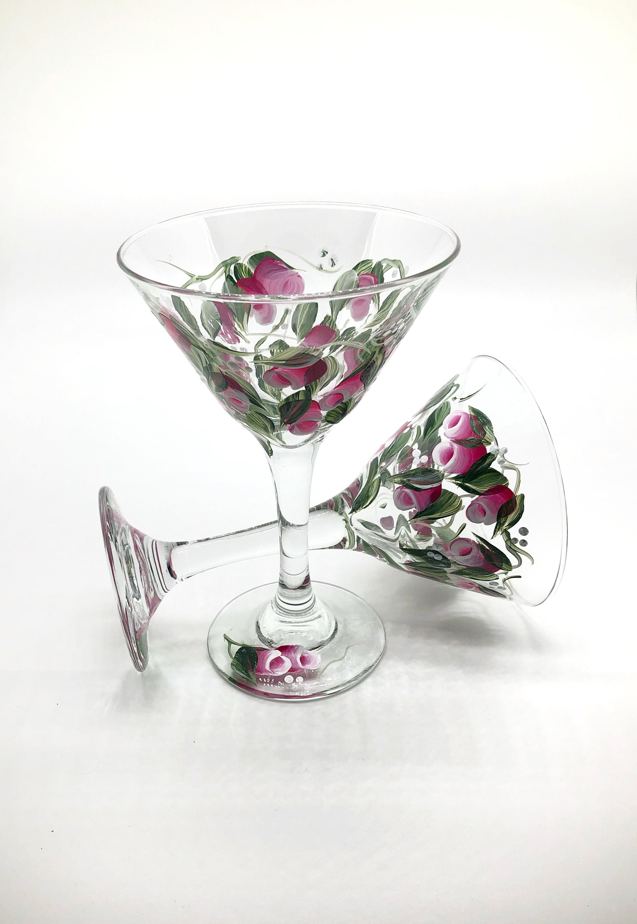 Painted Martini Glasses, Painted Glassware, Painted Pink Rosebuds, Roses on  Glasses, Gift for Mom, Martini Lover Gift, Gift Hand Painted 