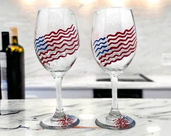 Painted Wine Glasses, Patriotic Gift, Pretty Wine Glass, Hand Painted, Wine Glass Set, Wine Lover Gift, Personalized Gift